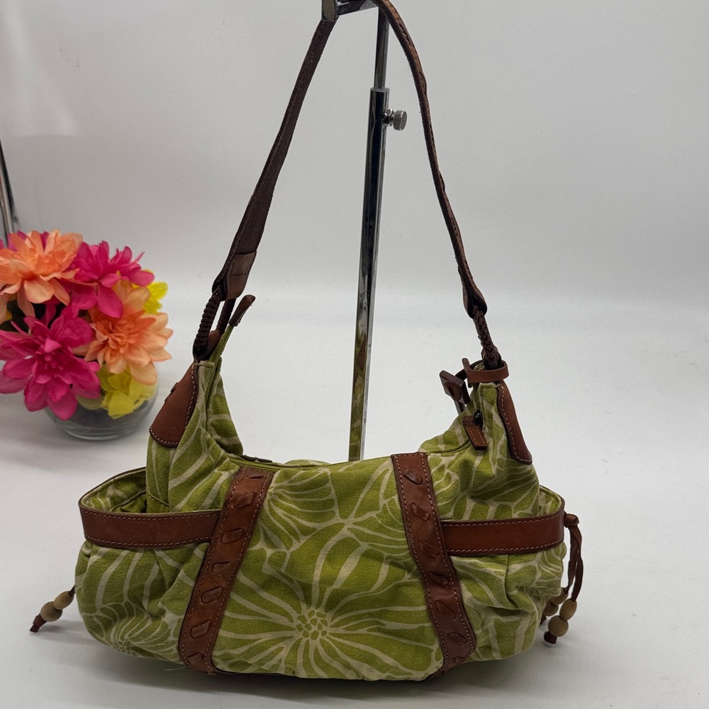 Green Floral Women's Bag with Brown Accents FP9610